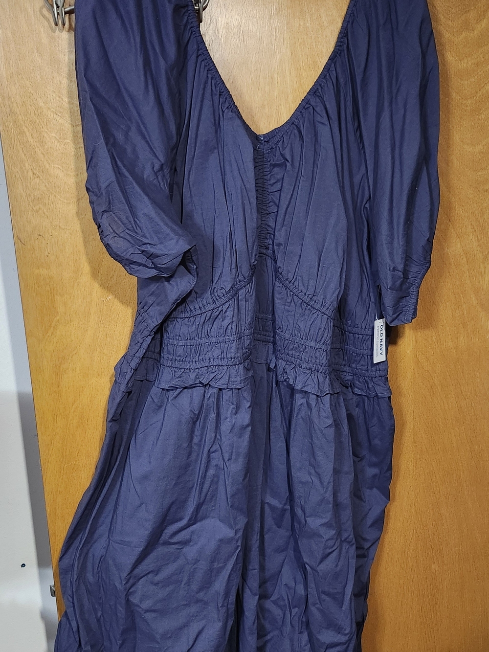 Old Navy Navy Blue V-Neck Smocked Midi Dress